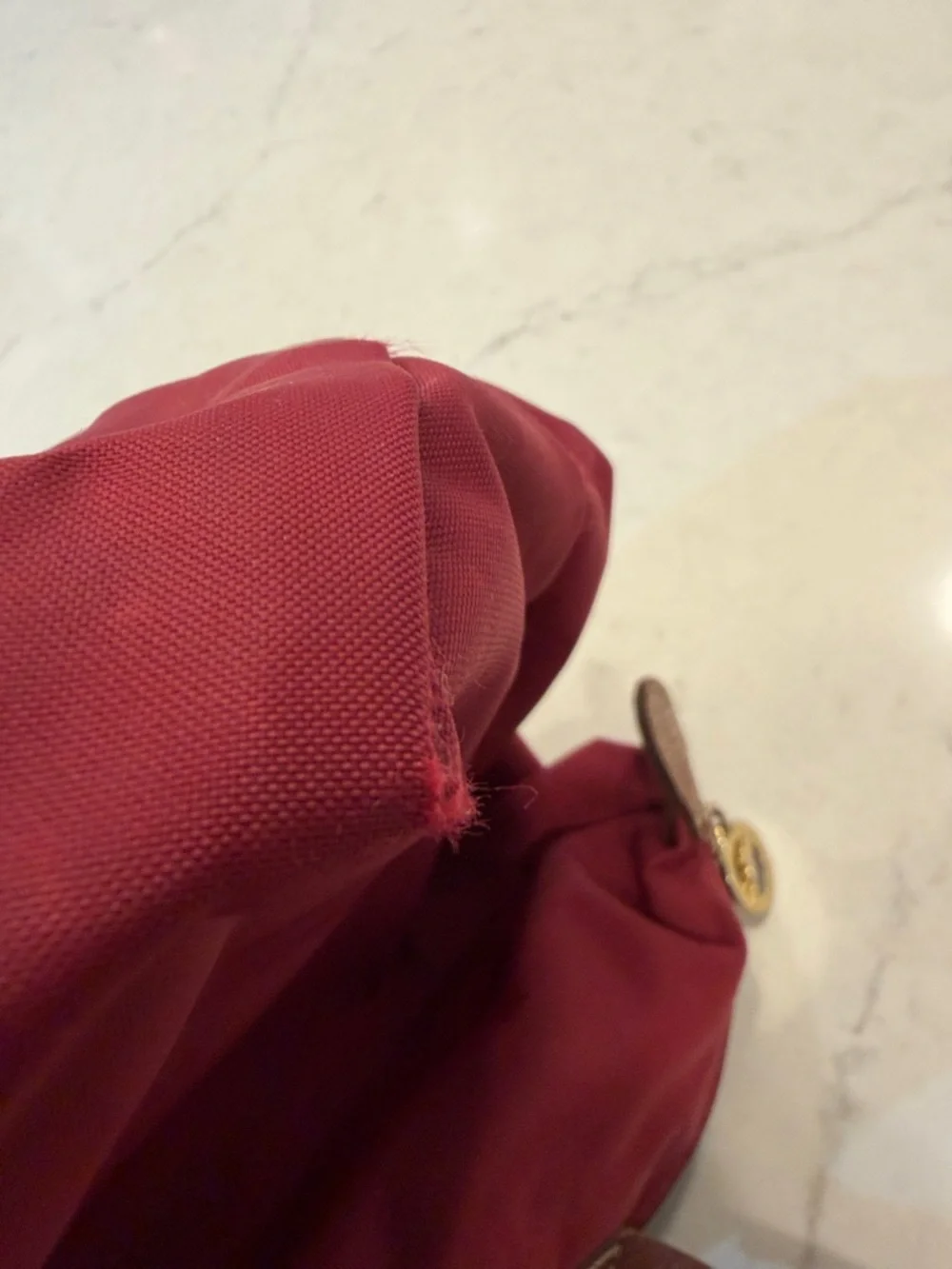 Longchamp Red Nylon Tote with Brown Leather Trim - Picture 14 of 14